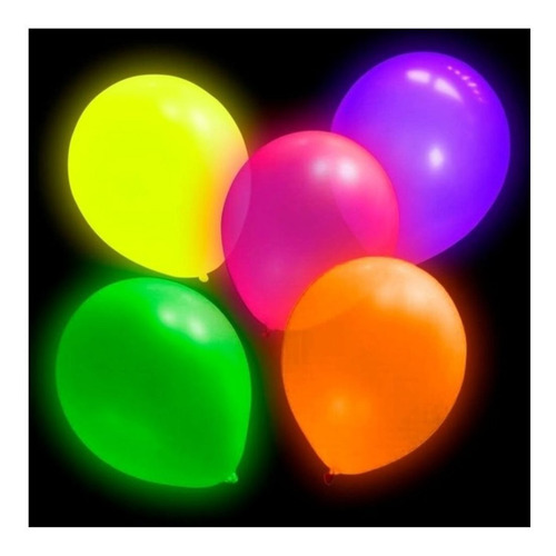 Imagen 4 de 6 de Pack 12 Globos Neón Para Fiestas Fluorescentes Uv. Amarillo