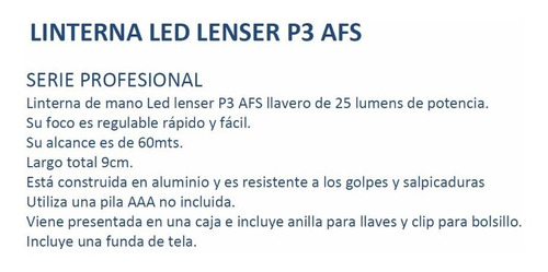 Imagen 3 de 4 de Linterna Led Lenser P3 Afs 25 Lumens Llavero 1x Aaa