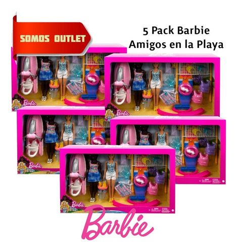Lote De 5 Barbies Amigos De La Playa Con Accesorios Original