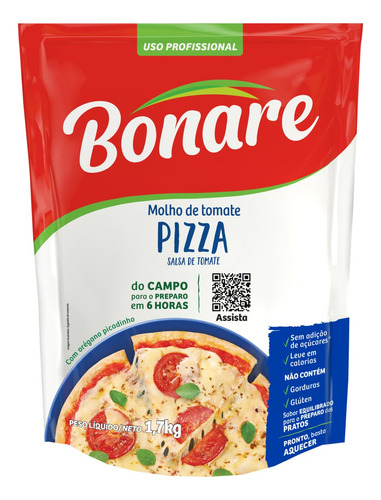 Molho de Tomate com Orégano Pizza Bonare sem glúten em sachê 1.7 g