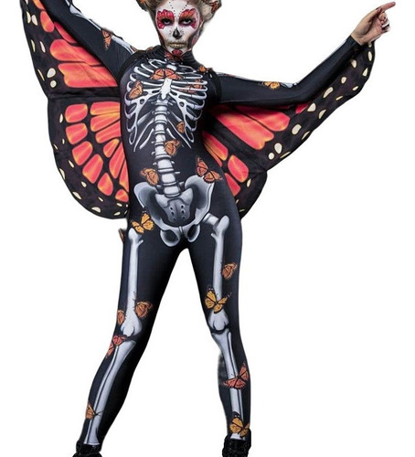 Body De Calavera Con Capa De Mariposa Halloween Para Mujer
