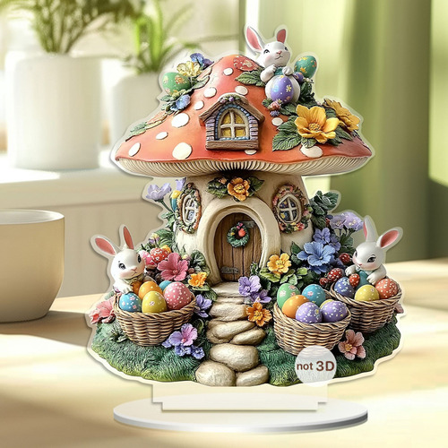 Cabaña De Conejo De Pascua Con Adorno En Forma De U 2d Para