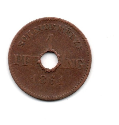 Estados Alemanes Bavaria Moneda 1 Pfennig Año 1861 Perforada