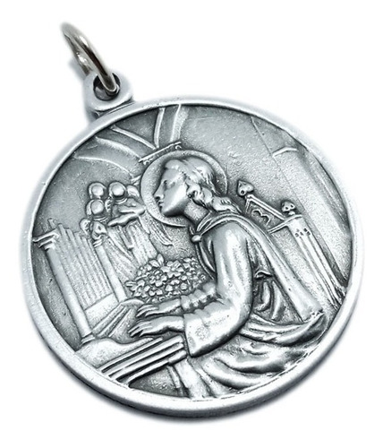 Medalla Santa Cecilia - Grabado + Cadena - 30mm / Al