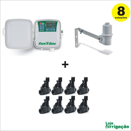 Imagem 1 de 4 de Controlador Rain Bird 8 Est. + 8 100-hv 1 + Sensor Chuva