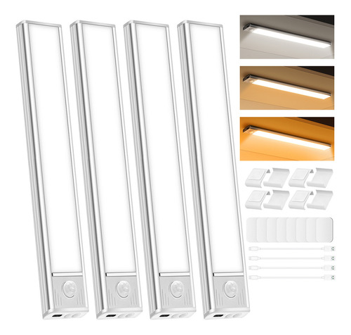 Time4buy 4pzs Con Sensor Movimiento 30cm Led De Luz Clóset Usb 6000k, Luz Con Sensor Inteligente, Modo De Sensor Multifunción