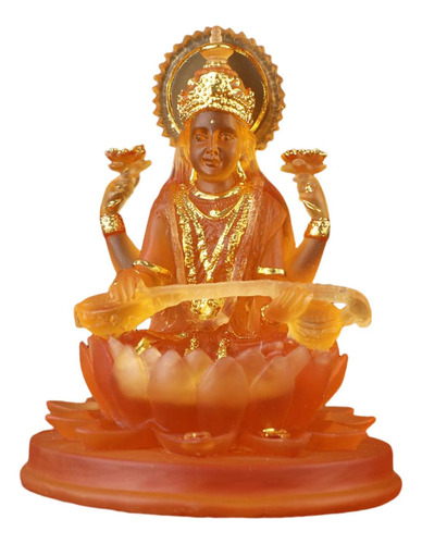 Estatuetas De Saraswati Sentado Em Lótus Estátua Laranja