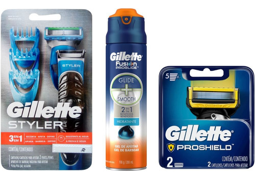 Maquina Gillette Styler + Gel Fusion Proglide + 3 Repuestos