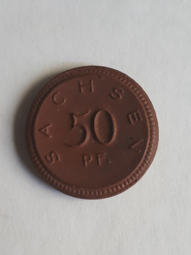 Moneda Alemania Porcelana 50 Pf Notgel Sachsen 1921 En Cápsu