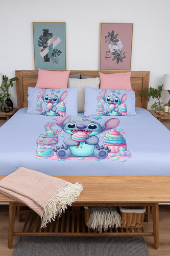 Coberta Microfibra Azul Bebe Stitch Doce Super Macio Cor Azul-aço