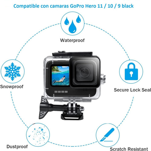 Imagen 9 de 10 de Carcasa Sumergible Para Camara Gopro Hero 11 10 9 Black 60mt
