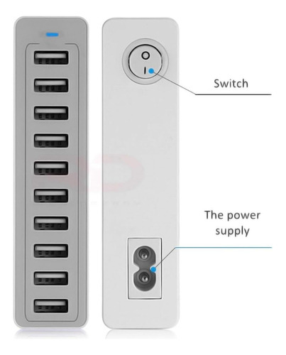 Potente Cargador Usb, Mxwcf-003, 3pzas, 10 Puertos Usb, 100-
