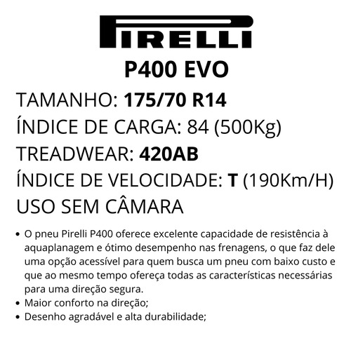 Kit 4x Pneu 175/70r14 84t Pirelli P400 Evo Xl Renault Kwid
