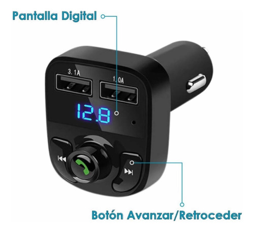 Transmisor Fm Bluetooth Cargador Doble Usbmanos Libres