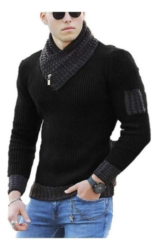 Jersey Cuello Bufanda Suéter Casual Delgado Para Hombre