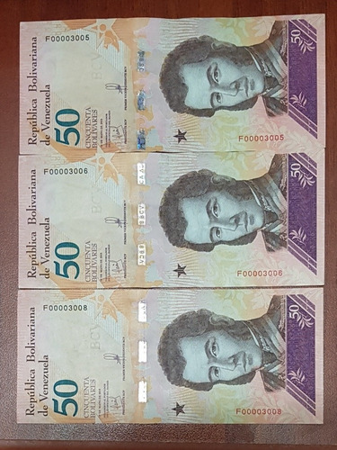 Tres Billetes De 50 Bs Con Seriales Bajos. Muy Lindos. 