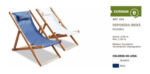 Imagen 5 de 9 de Set 2 Reposeras Madera Lona Plegable Para Pileta Playa Patio