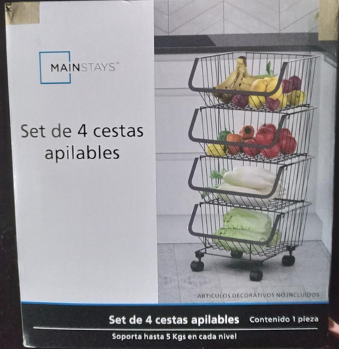 4 Canastas Organizadoras Apilables Con Ruedas Mainstays