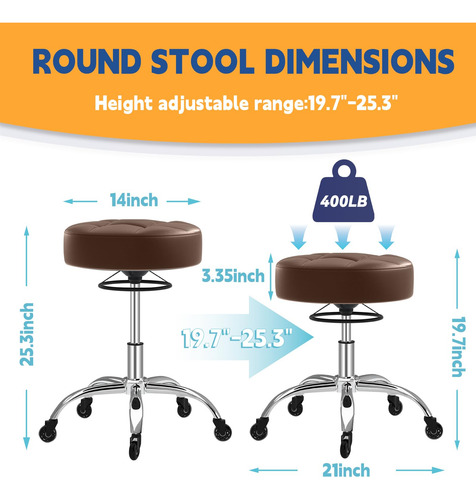 Banqueta Con Ruedas Resistente De 181kg Asiento Suave_b