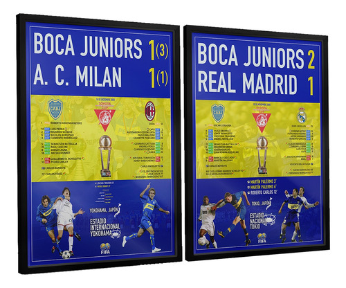 2 Cuadros Boca Vs Real Madrid Y Milan 40x30 Cm Con Vidrio