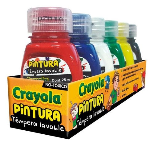 6 Frascos Pintura Tempera Lavable Colores Niños 25ml Crayola