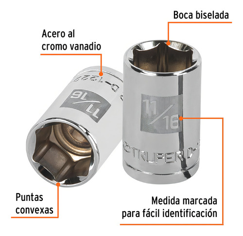 Dado 1/2' 6 Puntas Standard 11/16' Truper 13235 Color Plateado