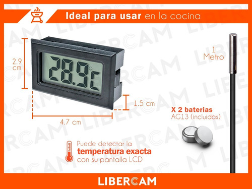 Imagen 4 de 10 de Termometro Digital Pantalla Lcd Heladera Cava Cable 1 Metro