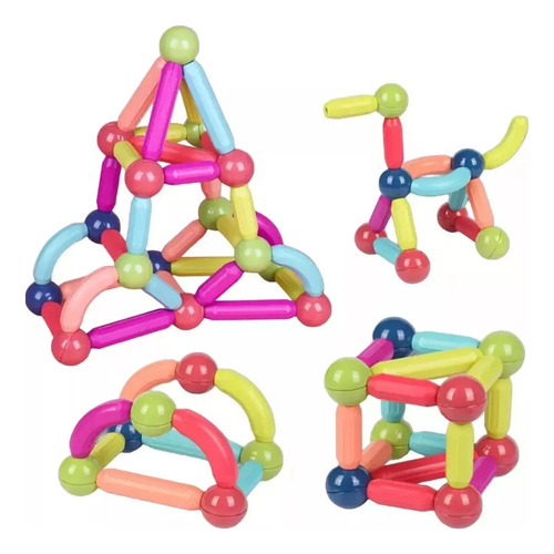 Juego Bloques Magnéticos 42 Piezas Varillas Y Esferas Niños