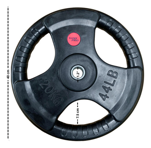 Disco Para Pesas Wod Pro Estándar 1.3 De 40kg De Caucho Tipo Estandar Color Negro Pack X 2 Unidades