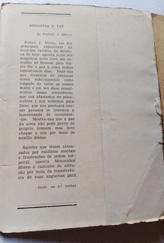 Livro Raro De 1953 Angústia E Paz - Fulton J. Sheen - L19 (Usado)