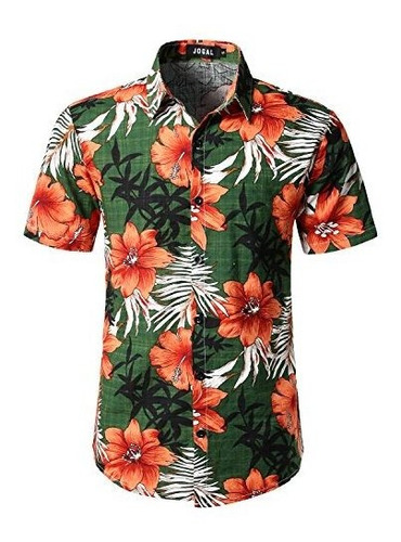 Jogal Camisa Hawaiana De Manga Corta Con Botones Y Flores Pa