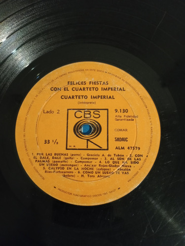 Vinilo Lp Felices Fiestas Con El Cuarteto Imperial 33 Rpm Estándar (Usado)