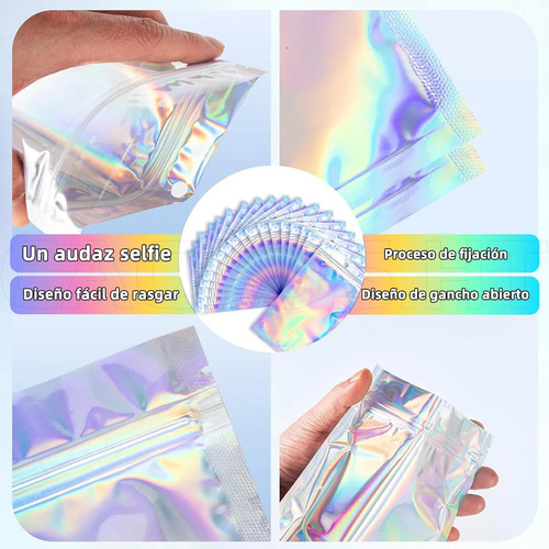 100 Bolsas Plastico Tornasol Holografica Resellable 20x14cm CACTUS HT