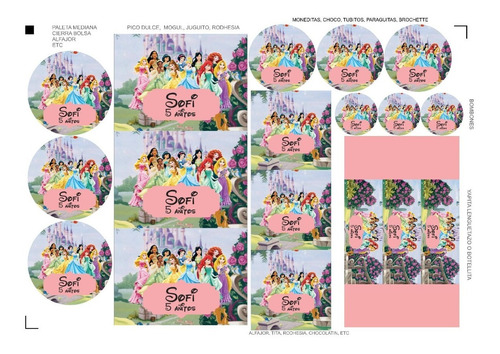 Kit Stickers Candy Bar Princesas Disney X 180 U (p/30 Niños)