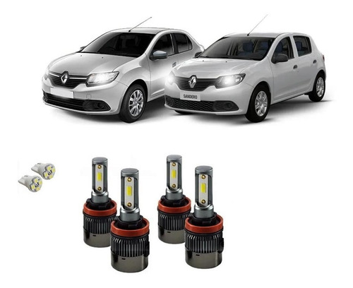 Kit Super Led Plus Renault Logan Sandeiro 2014/18 Alto/baixo