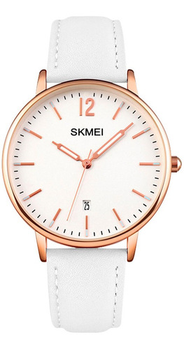 Reloj Mujer Skmei 1724 Cuero Ecologico Minimalista Elegante Color de la malla Dorado Rosa/Blanco