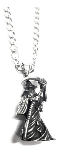 Collar Calavera Guadaña San La Muerte Acero Quirurgico 316 Plateado