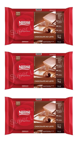 Kit 3 Barras Chocolate Nestlé Ao Leite 1kg Promoção