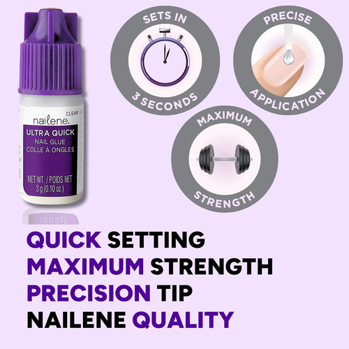 Nailene Pegamento Para Uñas Ultra Rápido, Duradero Pack 3