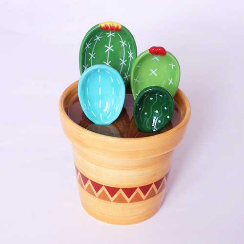 Juego De Cucharas Medidoras De Porcelana Con Forma De Cactus