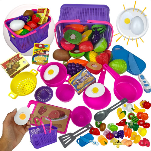 26pç Cesta Fruta Velcr Brinquedos Cozinha Comida Frigideira