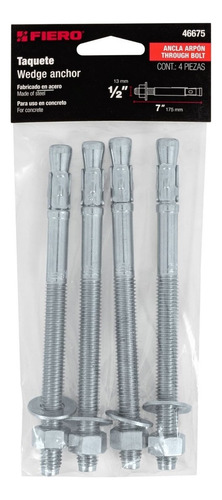 Taquetes Arpon 1/2 X 7 Bolsa Con 4 Piezas Fiero