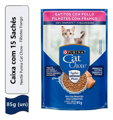 Ração Úmida Cat Chow Gatos Filhotes Frango Ao Molho 85g 15un
