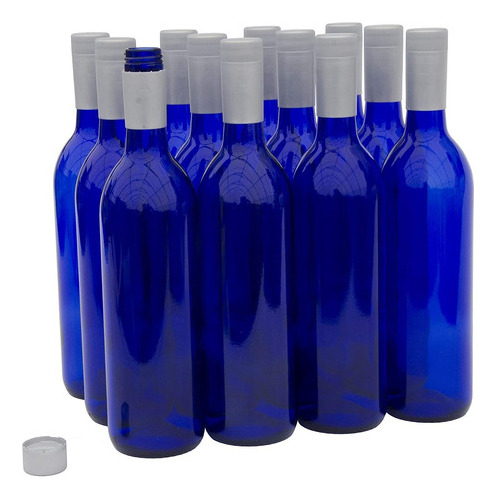 Botellas De Vino De Vidrio  Caja De 12 Unidades Azul