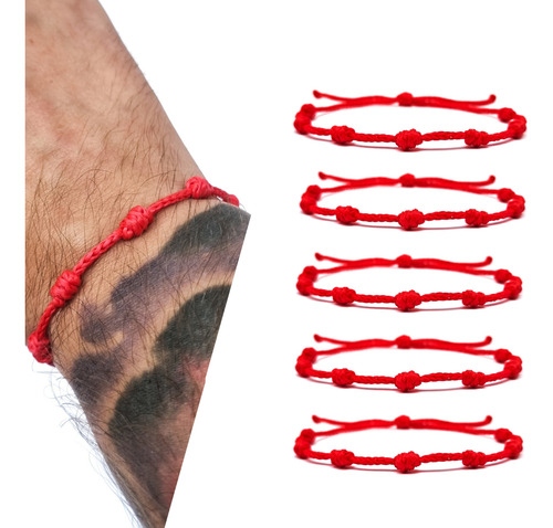Kit 5 Pulseiras De 7 Nós Cabala Kabbalah Vermelha Ajustável