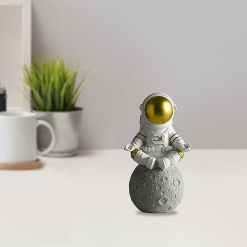 3 Escultura Miniatura Astronauta Juguetes Meditar Oro