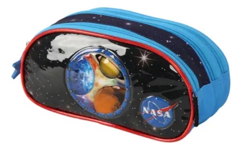 Estojo Triplo Escolar Grande Nasa Azul 3 Divisórias Luxcel