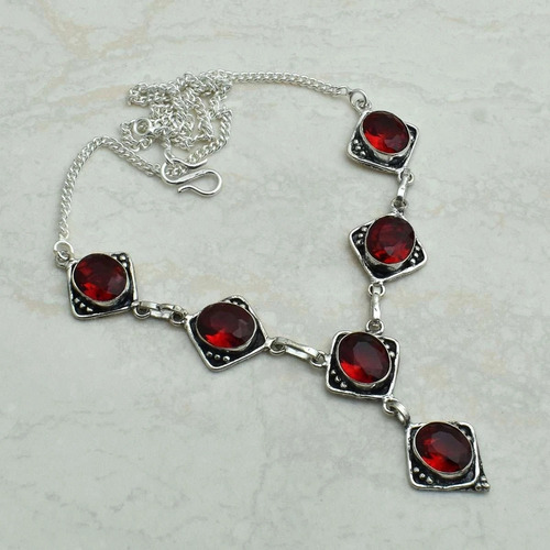 Collar Etnic0 Plata Indu 925 Con Granate Rojo