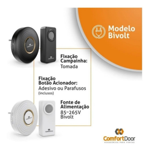 Campainha Wireless Sem Fio Branca Bivolt Comfort Door 100mts