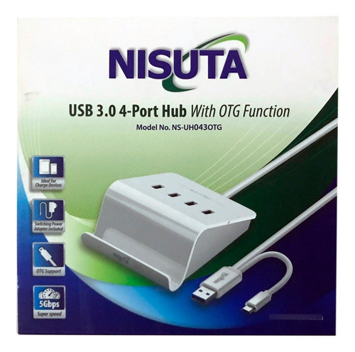 Hub 4 Puertos Usb 3.0 Otg Con Base Fuente Nisuta Ns-uh043otg